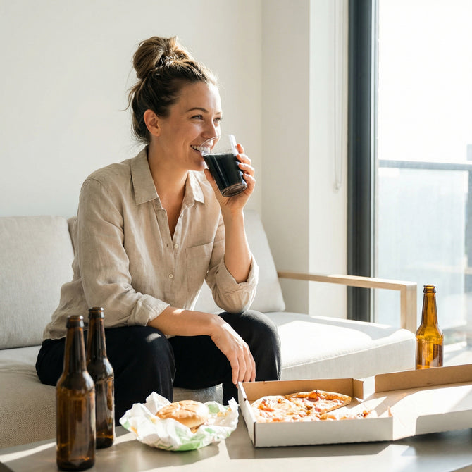 Woman detoxing with an activated charcoal drink