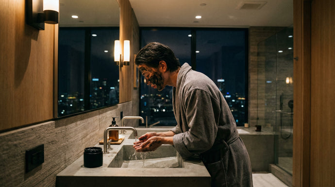 Man washing his face with activated charcoal face wash